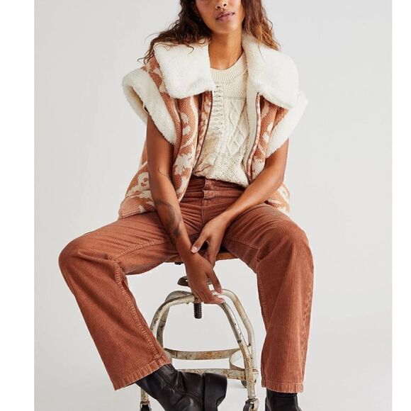 NWT Free People Brown Pax Slim Corduroy Boyfriend Jeans 32 MidRise Straight Pant - Picture 13 of 13